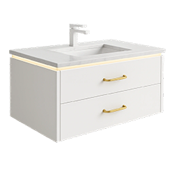 bathroom vanity production in Turkey – modern white cabinet with sink.