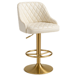 bar stool production in Turkey – white cushioned seat with gold base.