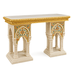 decorative table production in Turkey – white and gold carved luxury table.
