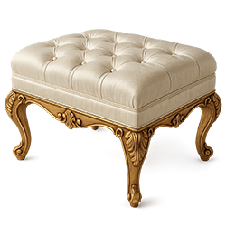 ottoman stool production in Turkey – white and gold upholstered seat.