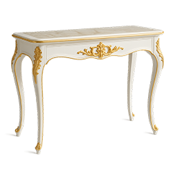 console table production in Turkey – elegant white and gold console.