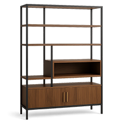 shelf unit production in Turkey – industrial style wooden and metal bookshelf.