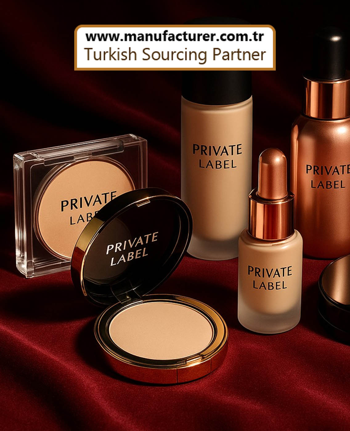 Private label powder and foundation minimum order quantities MOQ in Turkish cosmetics manufacturing facilities showing production volumes