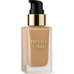 Private label foundation production in Turkey – glass bottle with golden pump.
